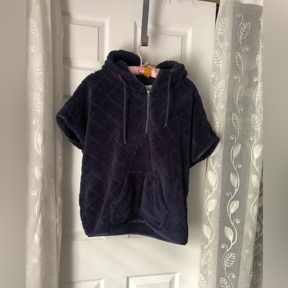 Columbia Sherpa women sz M Cozy fleece Hoodie short sleeves vest jacket pocket - Picture 3 of 8